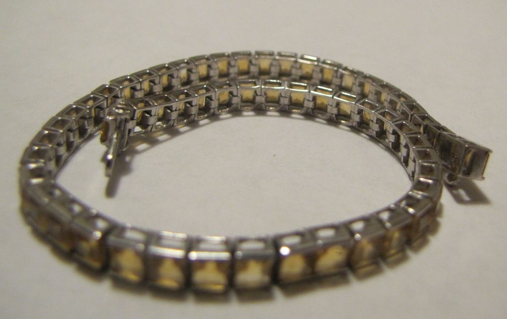 AntiqueOyster: 10k Solid WHITE GOLD Citrine Yellow Bracelet 8.7 grams Large