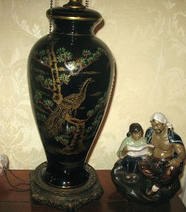 Bohemian Czech Peacock Porcelain Lamp Glass Brass