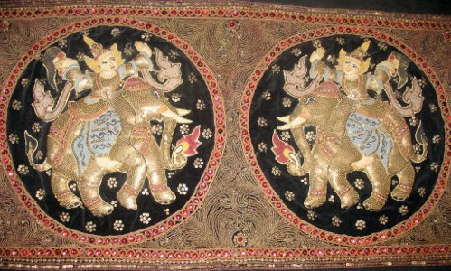 Old Burmese Tapestry (kalagas) Elephants