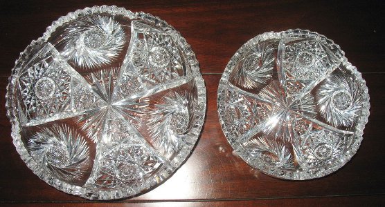Brilliant Cut Glass Bowls Dish 2 Pc Match Pinwheel Star